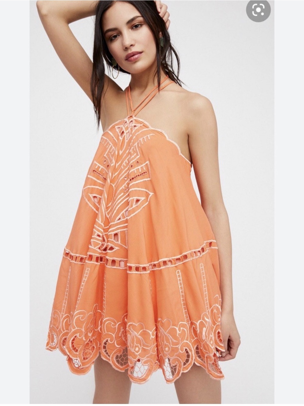 Free People Orange Embroidered Halter Cover-Up Dress